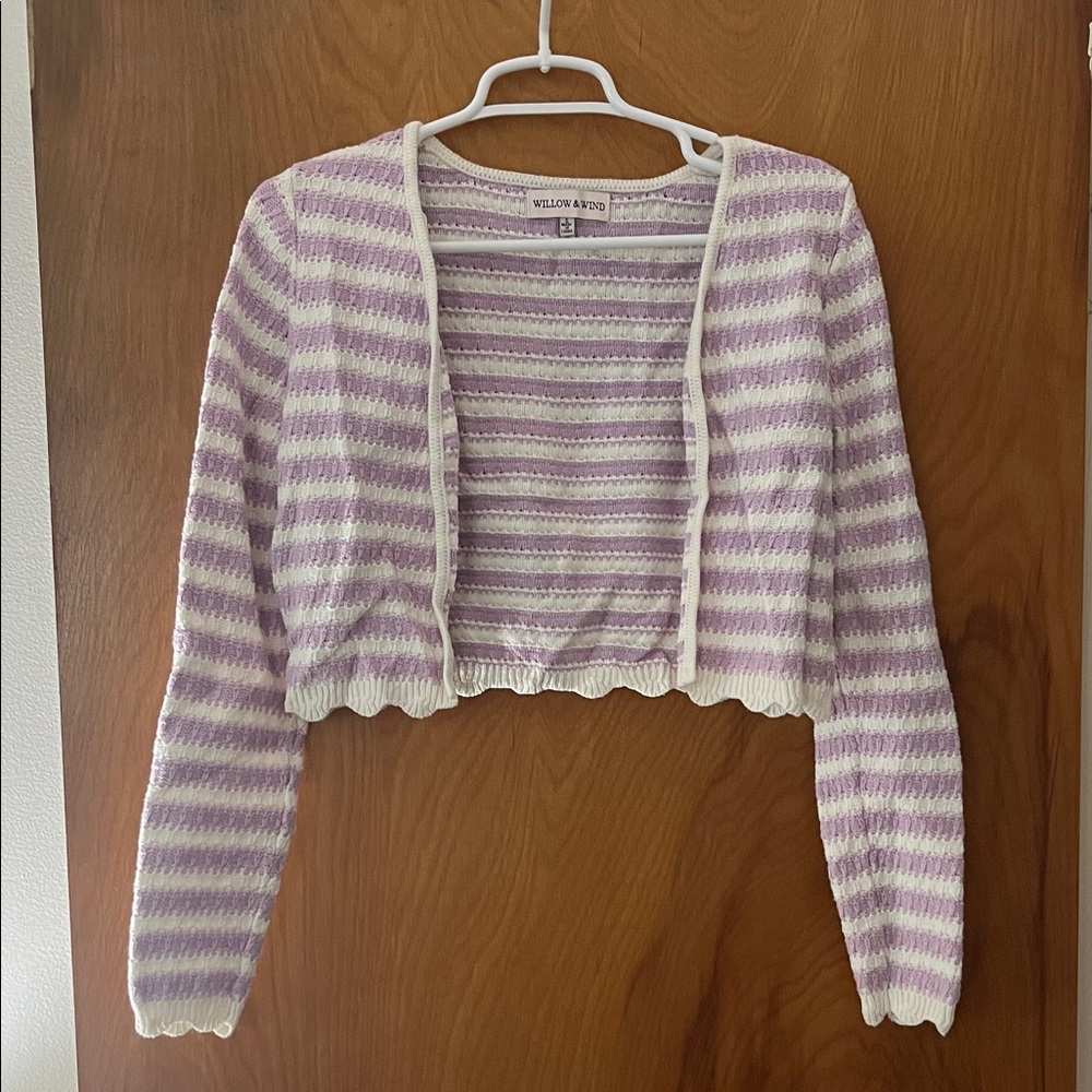 Willow & Root Purple and White Striped Cardigan